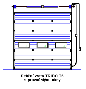 Sekční vrata TRIDO T6 s pravoúhlými okny