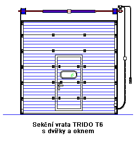Sekční vrata TRIDO T6 s dvířky a oknem