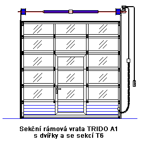 Sekční rámová vrata TRIDO A1 s dvířky a se sekcí T6
